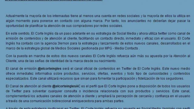 El Corte Inglés también atiende vía Twitter