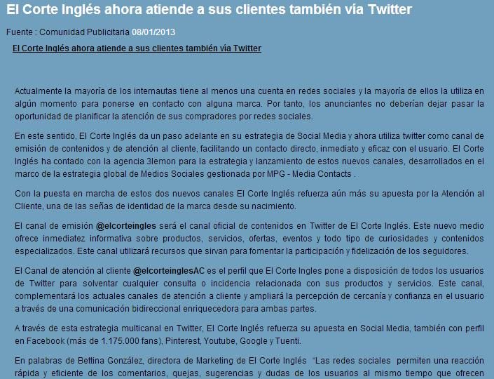 El Corte Inglés también atiende vía Twitter