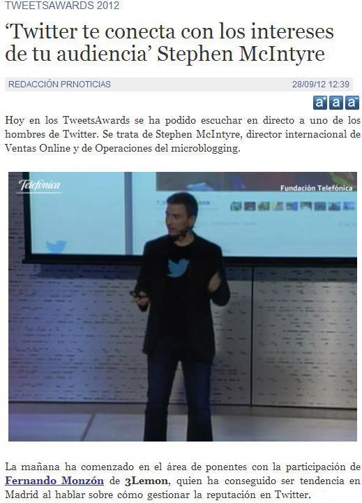 Fernando Monzón Trending Topic tras los TWEETSAWARDS 2012